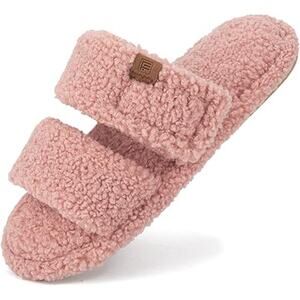 New Family Fairy Womens Size 9-10 Washable Fuzzy Pink Slide On House Slippers